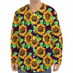 Purple Trippy Sunflower Pattern Print Long Sleeve Baseball Jersey