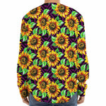 Purple Trippy Sunflower Pattern Print Long Sleeve Baseball Jersey