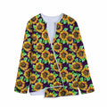 Purple Trippy Sunflower Pattern Print Long Sleeve Short Coat