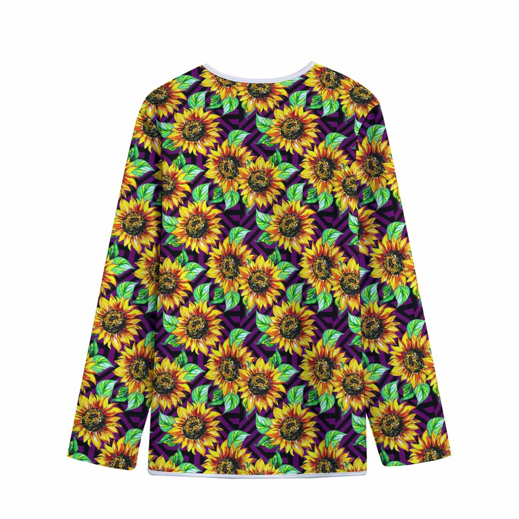 Purple Trippy Sunflower Pattern Print Long Sleeve Short Coat