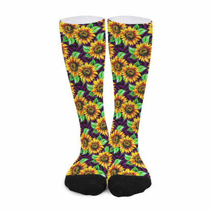 Purple Trippy Sunflower Pattern Print Long Socks