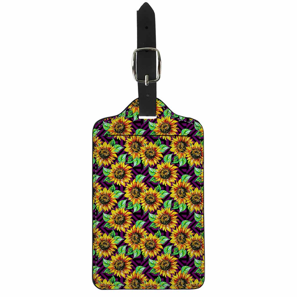 Purple Trippy Sunflower Pattern Print Luggage Tag