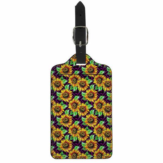 Purple Trippy Sunflower Pattern Print Luggage Tag