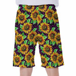 Purple Trippy Sunflower Pattern Print Men's Beach Shorts