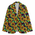 Purple Trippy Sunflower Pattern Print Men's Blazer