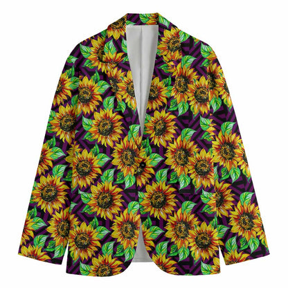 Purple Trippy Sunflower Pattern Print Men's Blazer