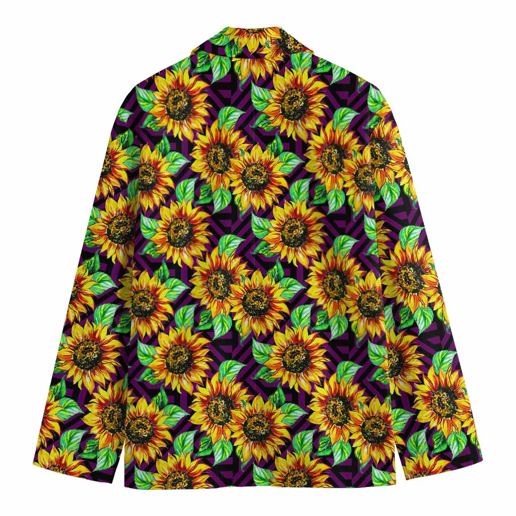 Purple Trippy Sunflower Pattern Print Men's Blazer