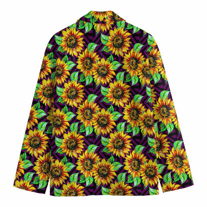 Purple Trippy Sunflower Pattern Print Men's Blazer