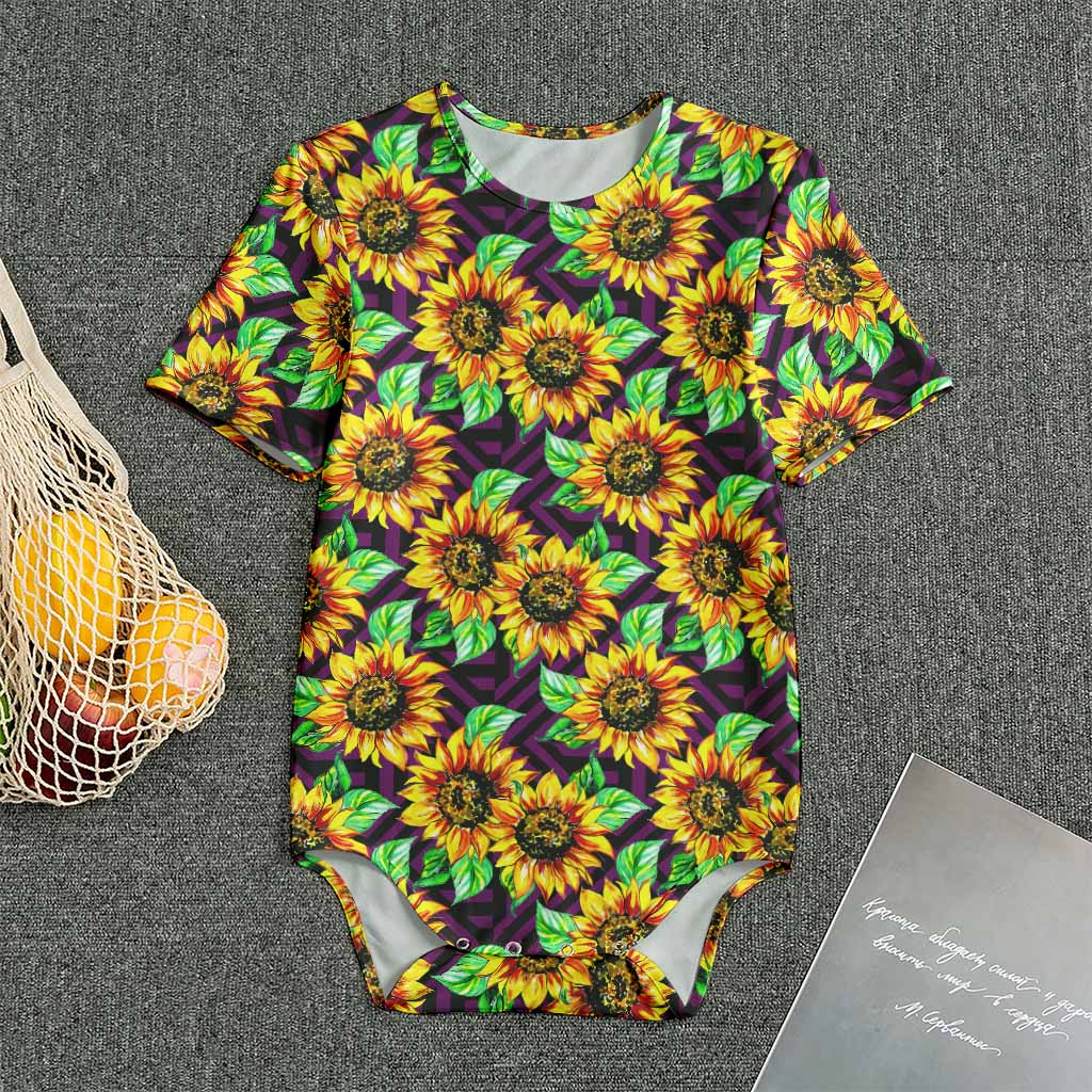 Purple Trippy Sunflower Pattern Print Men's Bodysuit