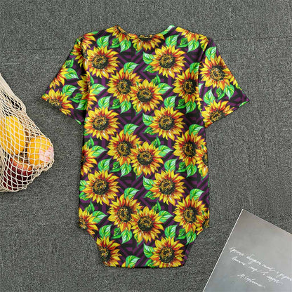 Purple Trippy Sunflower Pattern Print Men's Bodysuit