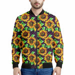 Purple Trippy Sunflower Pattern Print Men's Bomber Jacket