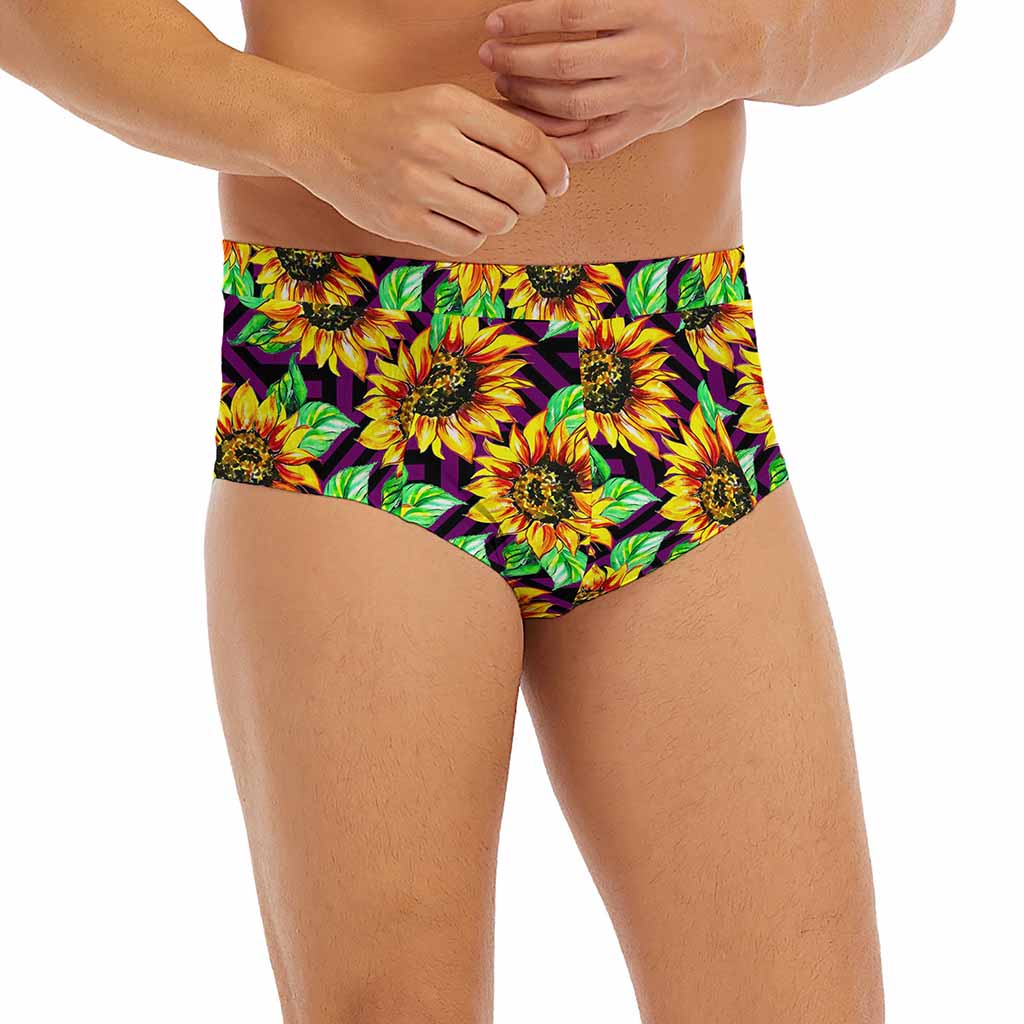Purple Trippy Sunflower Pattern Print Men's Briefs