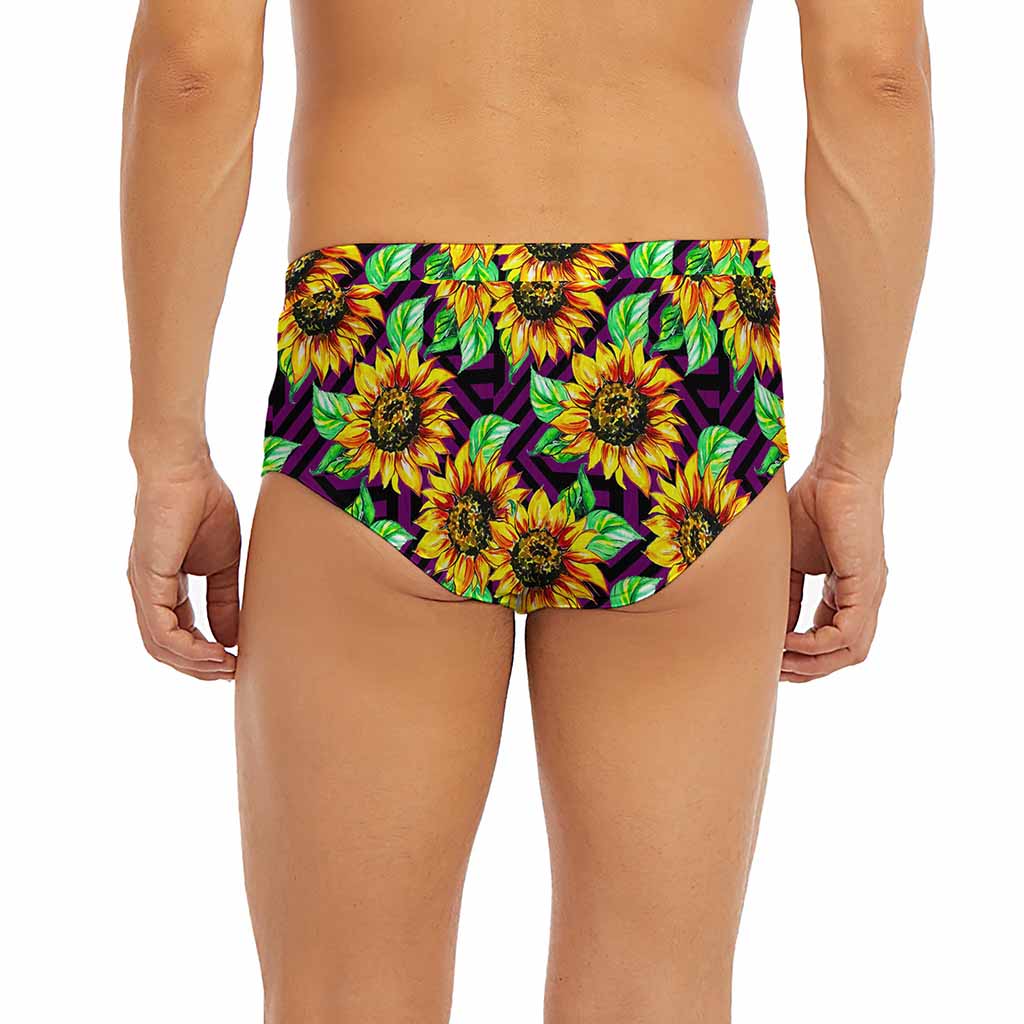 Purple Trippy Sunflower Pattern Print Men's Briefs