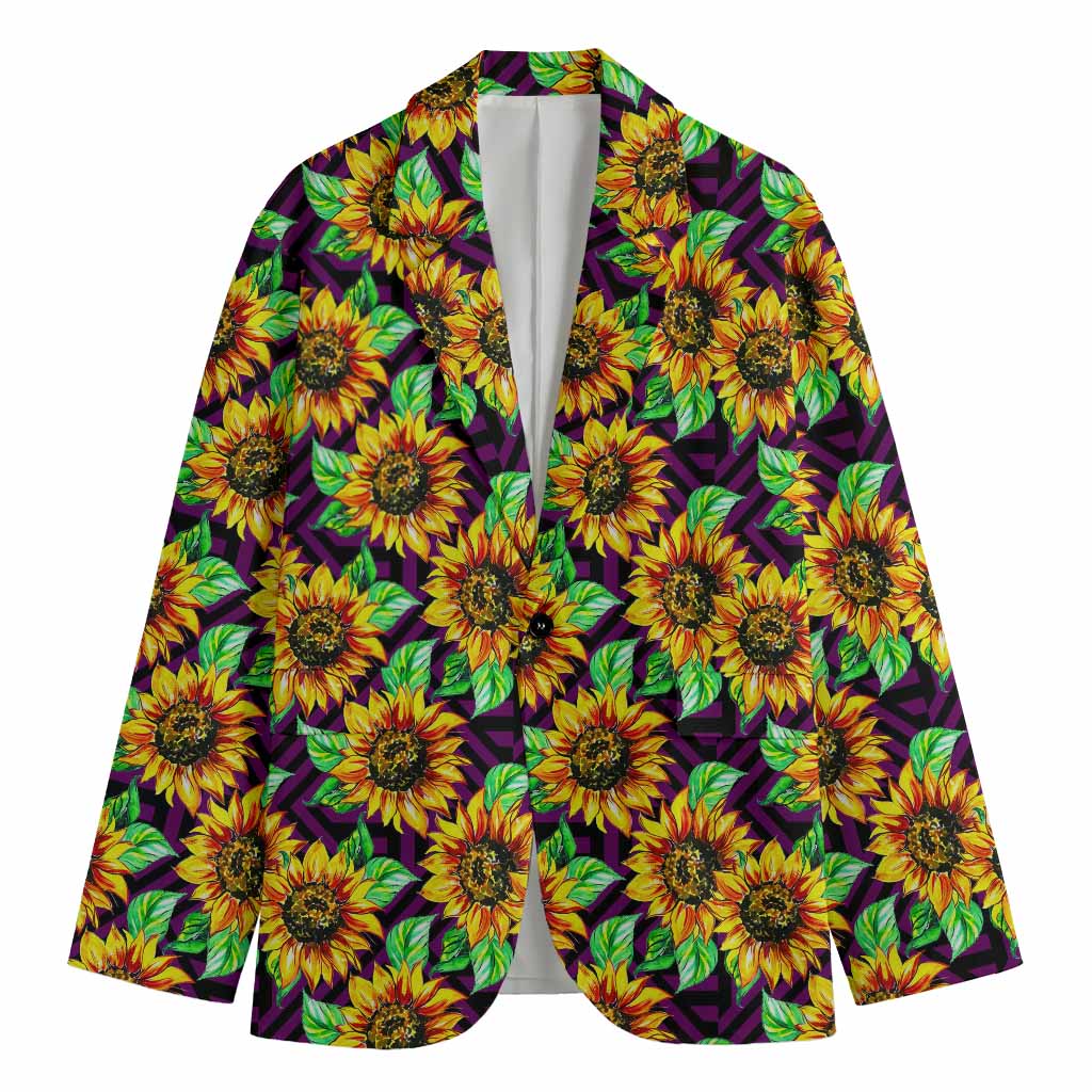 Purple Trippy Sunflower Pattern Print Men's Cotton Blazer