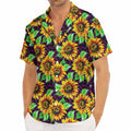 Purple Trippy Sunflower Pattern Print Men's Deep V-Neck Shirt