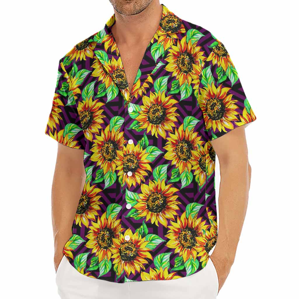Purple Trippy Sunflower Pattern Print Men's Deep V-Neck Shirt
