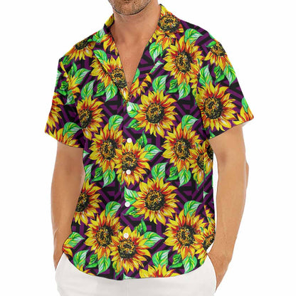 Purple Trippy Sunflower Pattern Print Men's Deep V-Neck Shirt