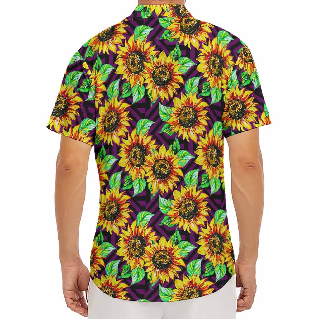 Purple Trippy Sunflower Pattern Print Men's Deep V-Neck Shirt