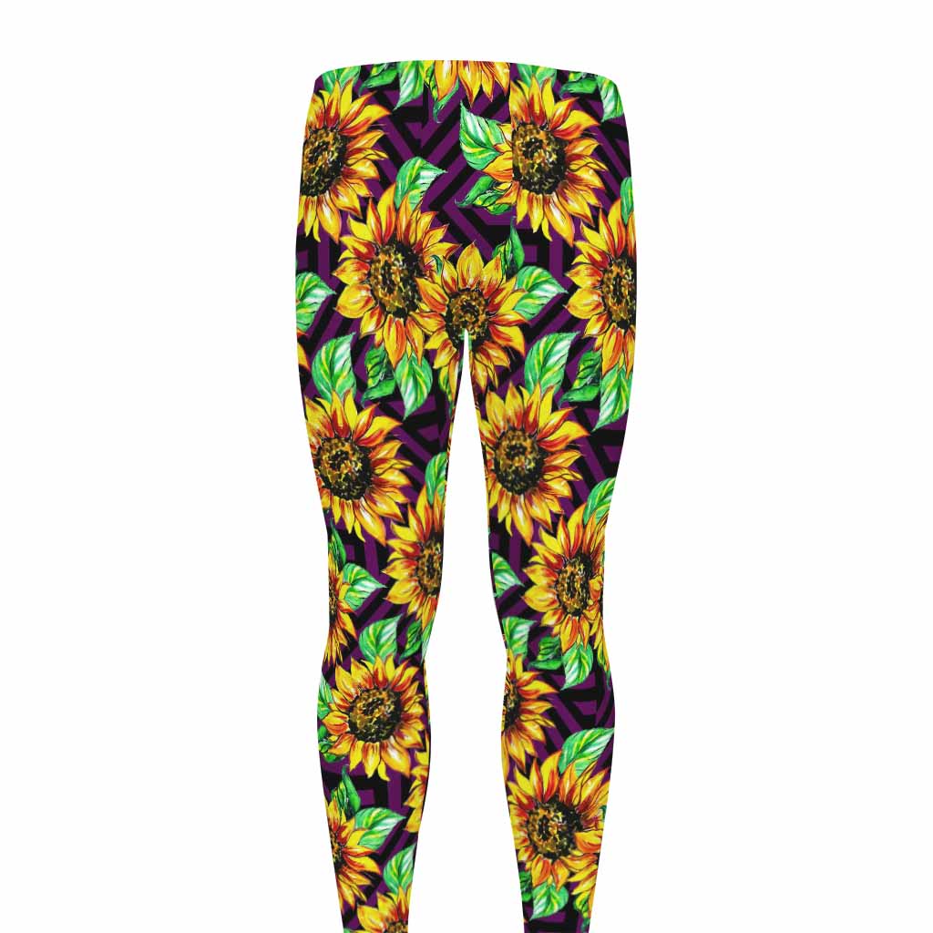 Purple Trippy Sunflower Pattern Print Men's leggings