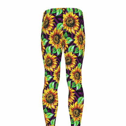 Purple Trippy Sunflower Pattern Print Men's leggings