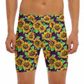 Purple Trippy Sunflower Pattern Print Men's Long Boxer Briefs
