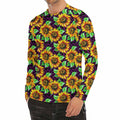 Purple Trippy Sunflower Pattern Print Men's Long Sleeve Rash Guard