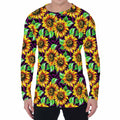 Purple Trippy Sunflower Pattern Print Men's Long Sleeve T-Shirt