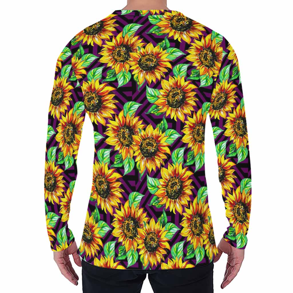Purple Trippy Sunflower Pattern Print Men's Long Sleeve T-Shirt