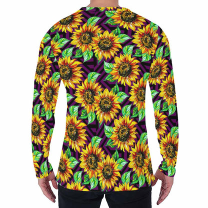 Purple Trippy Sunflower Pattern Print Men's Long Sleeve T-Shirt