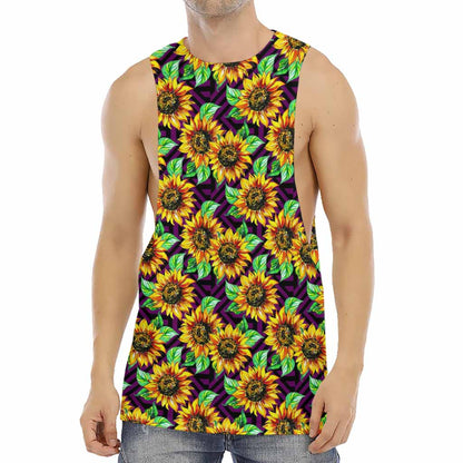 Purple Trippy Sunflower Pattern Print Men's Muscle Tank Top