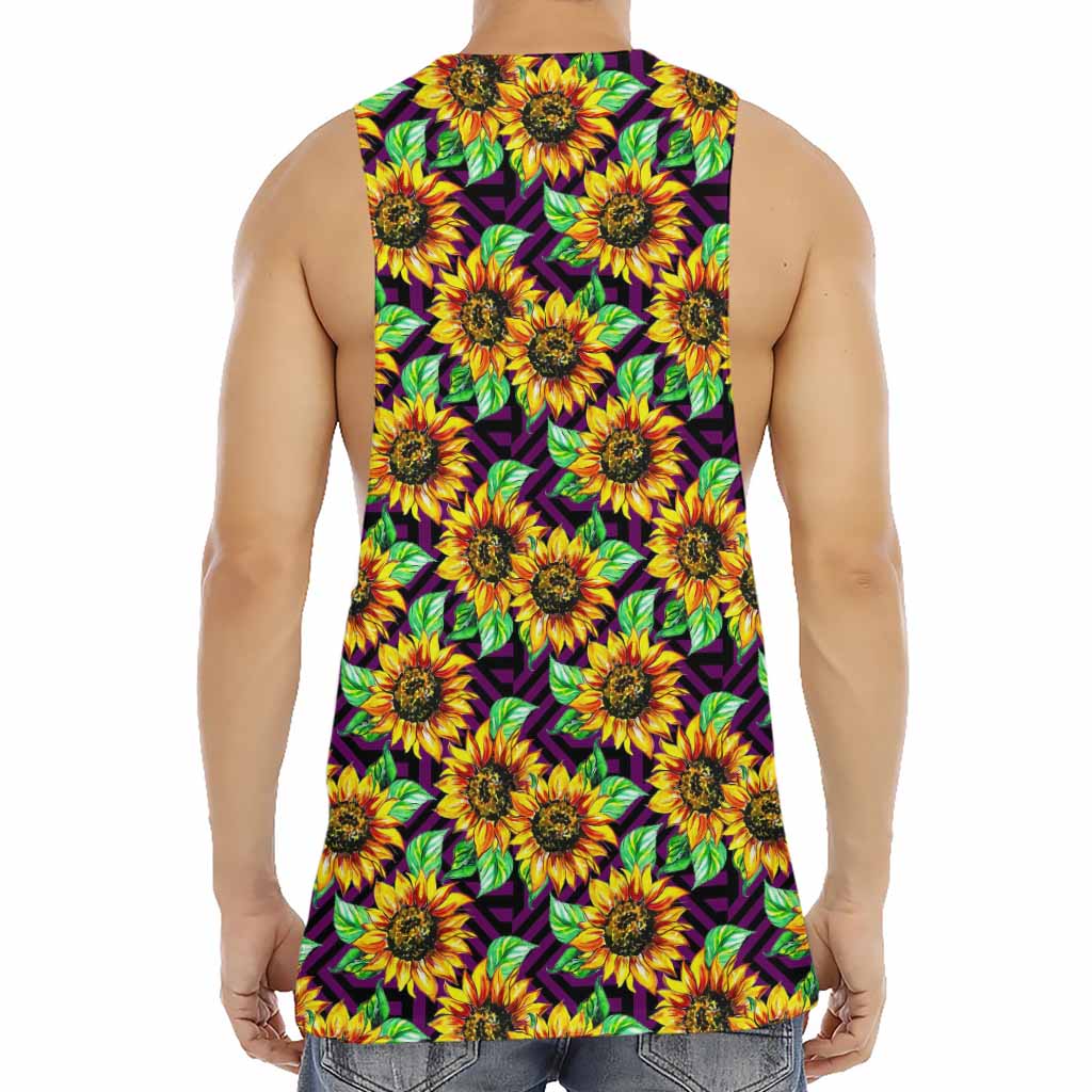 Purple Trippy Sunflower Pattern Print Men's Muscle Tank Top