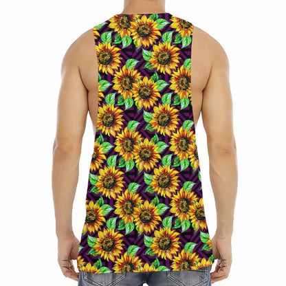 Purple Trippy Sunflower Pattern Print Men's Muscle Tank Top