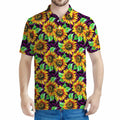 Purple Trippy Sunflower Pattern Print Men's Polo Shirt