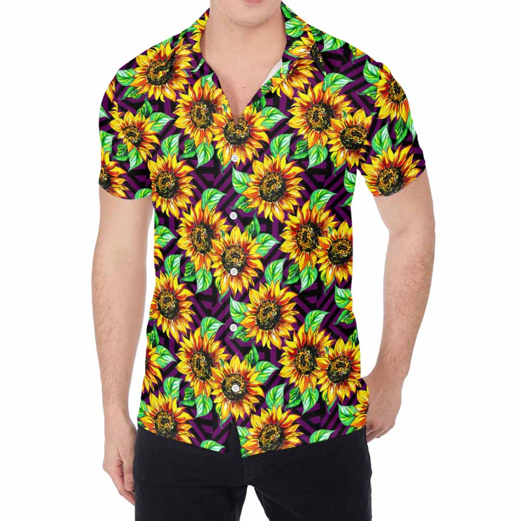 Purple Trippy Sunflower Pattern Print Men's Shirt