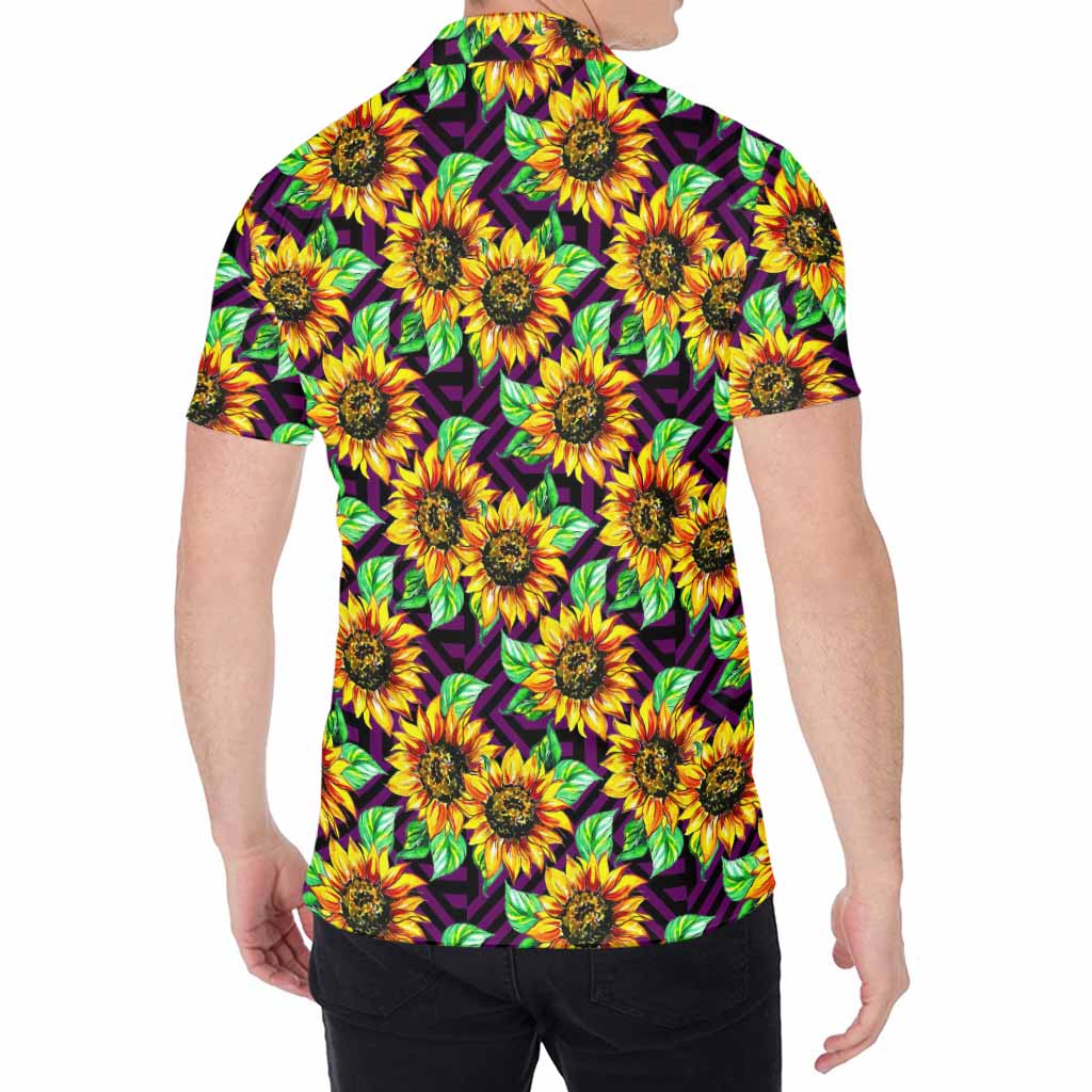 Purple Trippy Sunflower Pattern Print Men's Shirt
