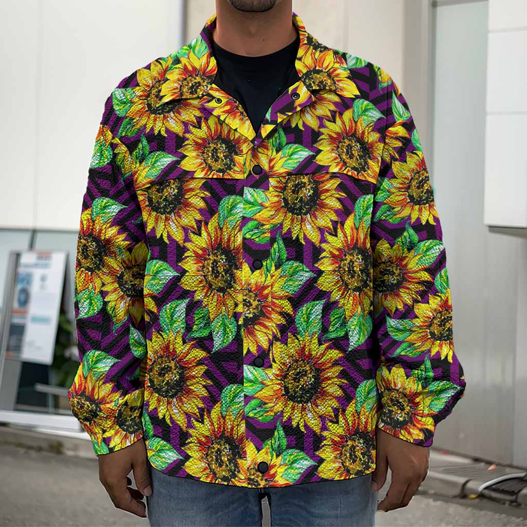 Purple Trippy Sunflower Pattern Print Men's Shirt Jacket