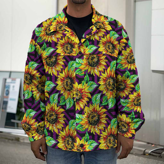 Purple Trippy Sunflower Pattern Print Men's Shirt Jacket