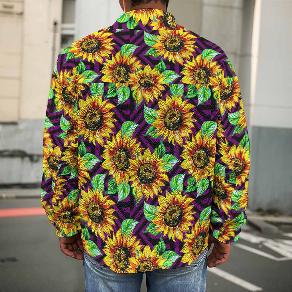Purple Trippy Sunflower Pattern Print Men's Shirt Jacket