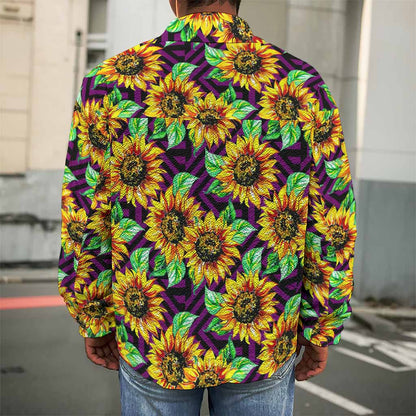 Purple Trippy Sunflower Pattern Print Men's Shirt Jacket
