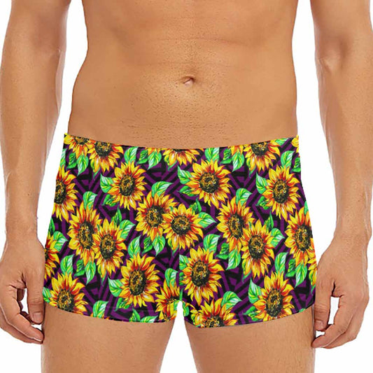 Purple Trippy Sunflower Pattern Print Men's Short Boxer Briefs