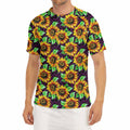 Purple Trippy Sunflower Pattern Print Men's Short Sleeve Rash Guard