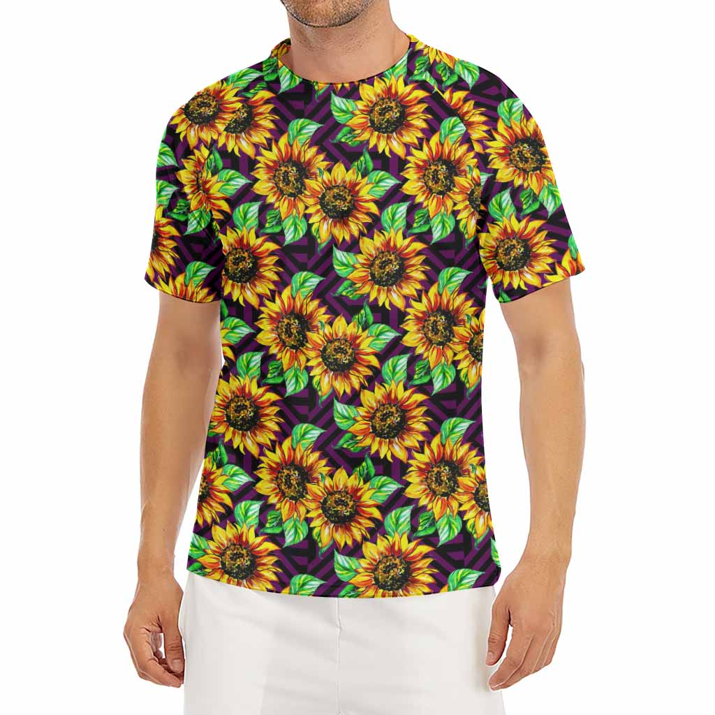 Purple Trippy Sunflower Pattern Print Men's Short Sleeve Rash Guard