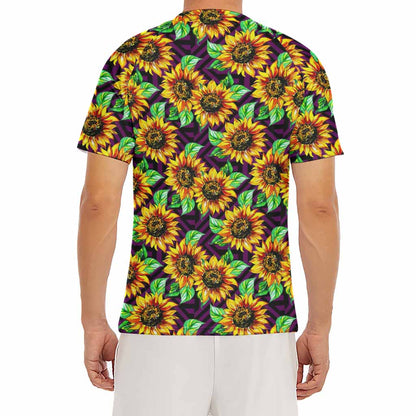 Purple Trippy Sunflower Pattern Print Men's Short Sleeve Rash Guard