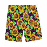 Purple Trippy Sunflower Pattern Print Men's Sports Shorts