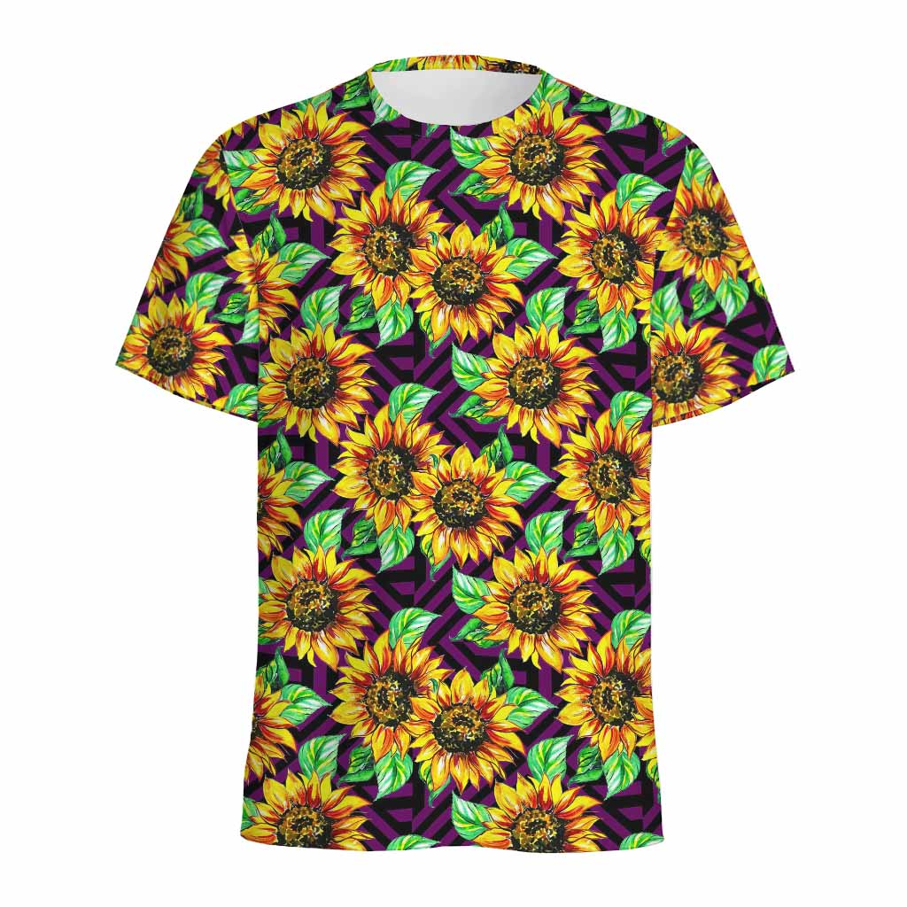 Purple Trippy Sunflower Pattern Print Men's Sports T-Shirt