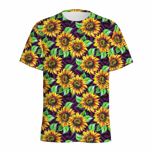 Purple Trippy Sunflower Pattern Print Men's Sports T-Shirt