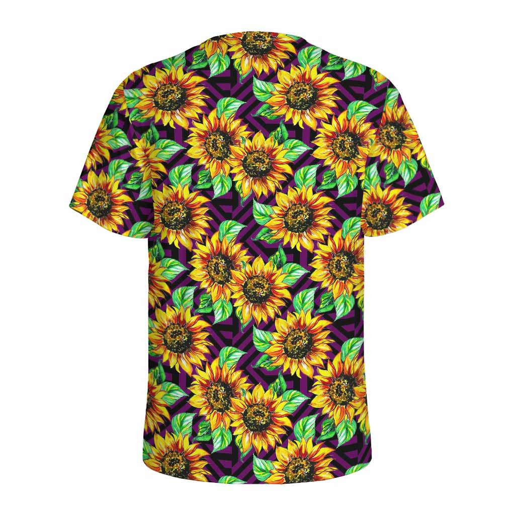 Purple Trippy Sunflower Pattern Print Men's Sports T-Shirt