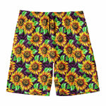 Purple Trippy Sunflower Pattern Print Men's Swim Trunks