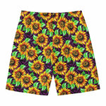 Purple Trippy Sunflower Pattern Print Men's Swim Trunks
