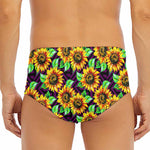 Purple Trippy Sunflower Pattern Print Men's Triangle Swim Briefs